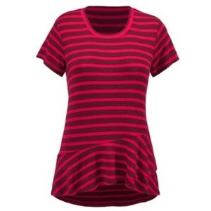 CAbi Sweet Talk Garnet and Red Striped Peplum Top Size Small